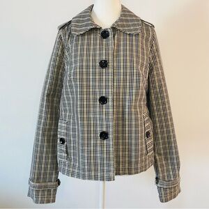 Houndstooth Trench Coat Black Green White Merona Women’s Size Medium